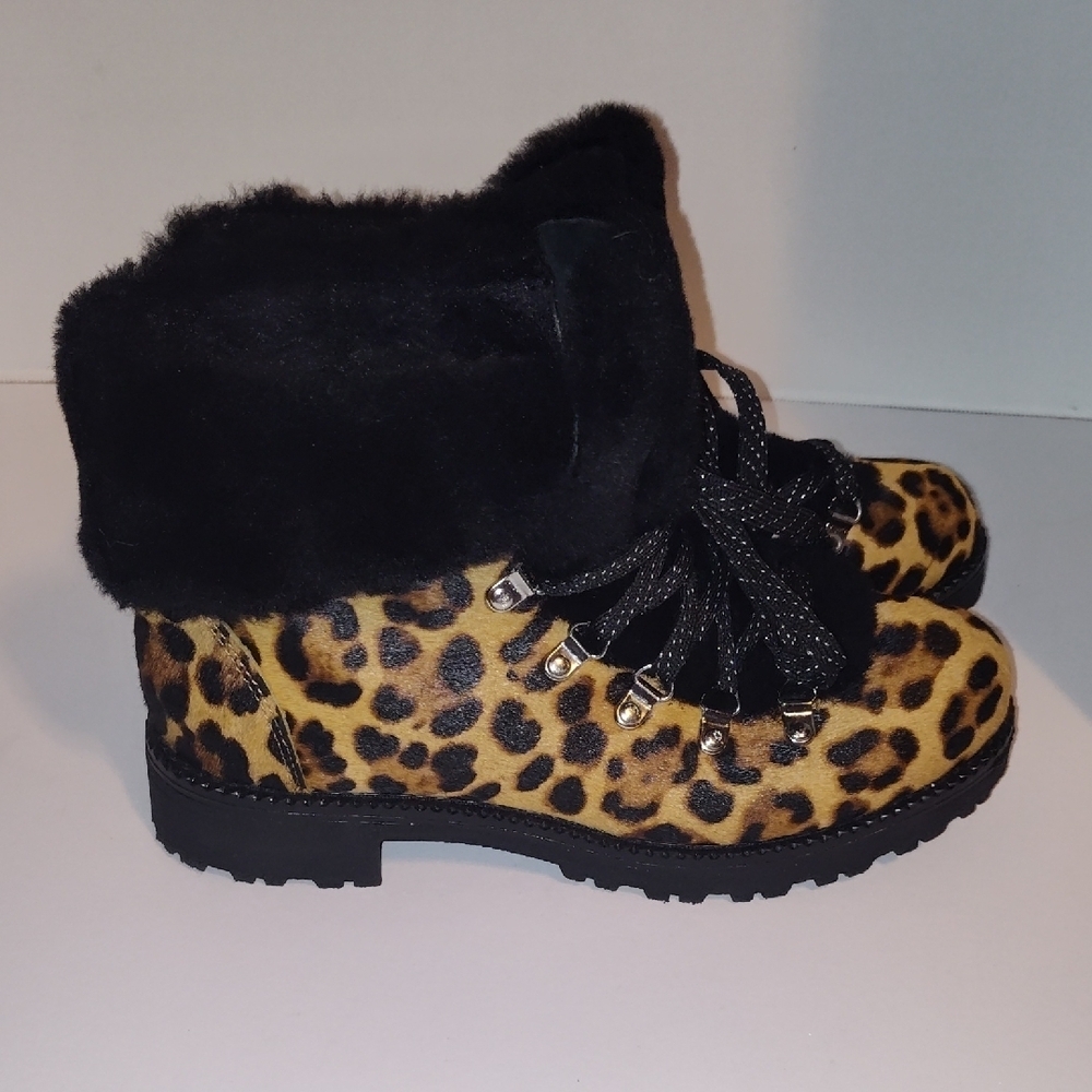 J.Crew Women’s Nordic Leopard Calf Hair Winter Boots – Size 10M Combat Style